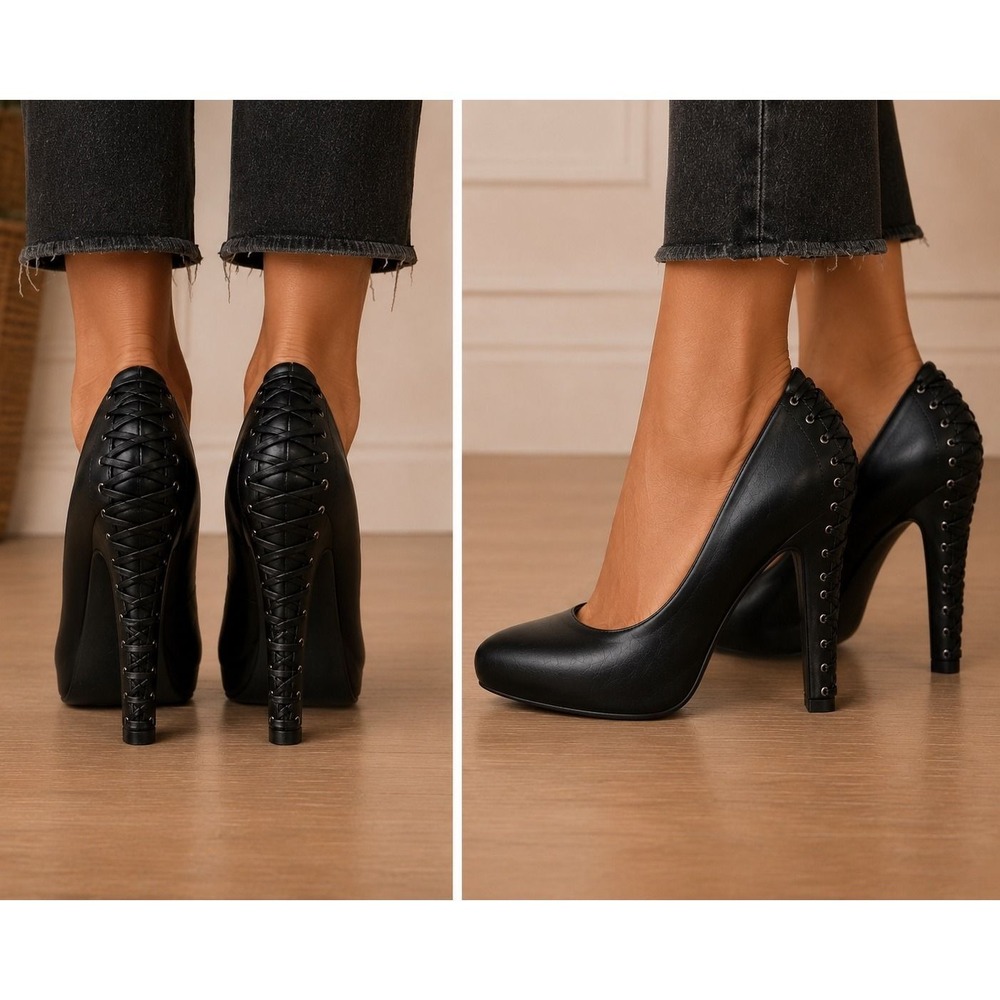Jessica Simpson Black Studded Lace-Up Heel Pumps